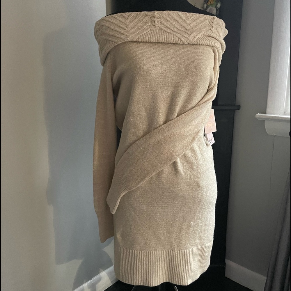Long cream and gold long sleeve sweater/ dress